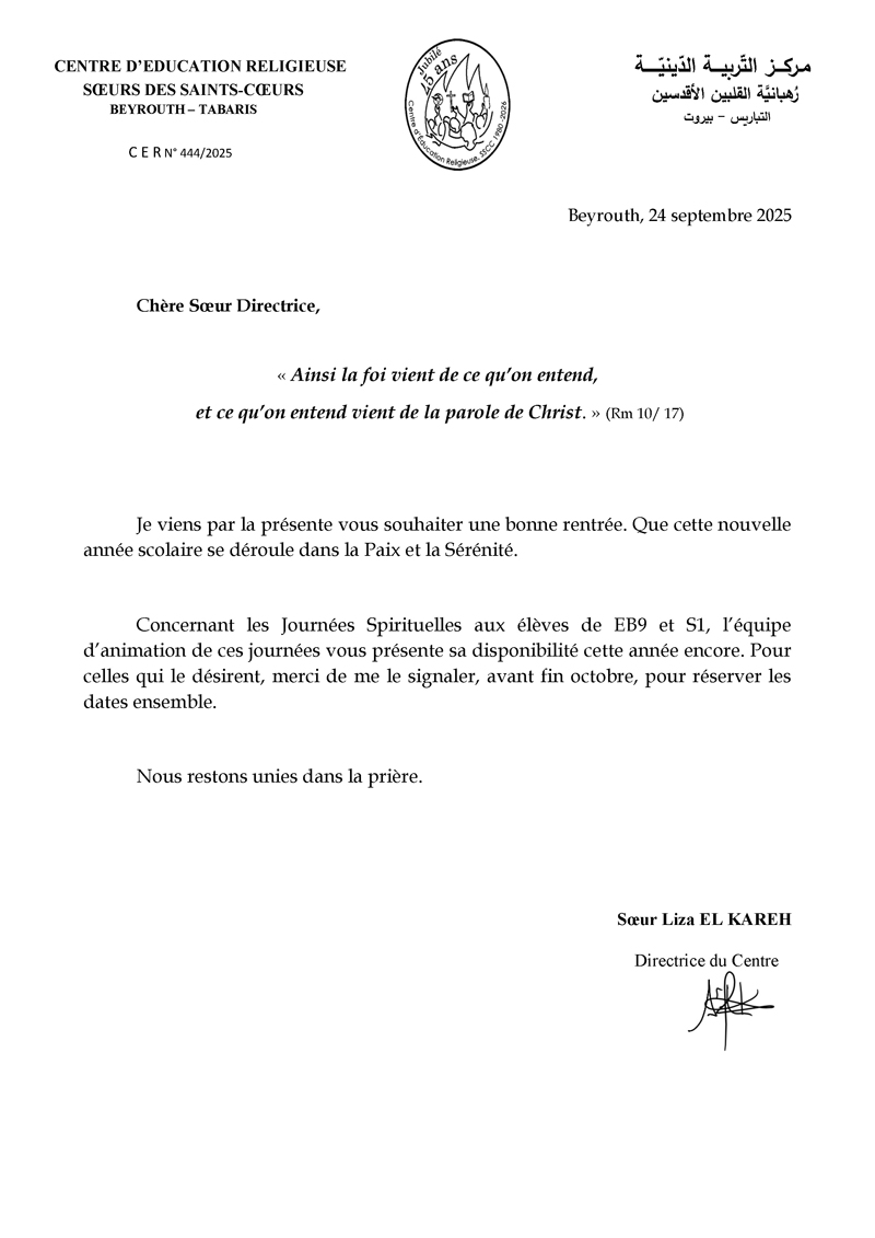 Circulaire : Journées spirituelles EB9 & S1